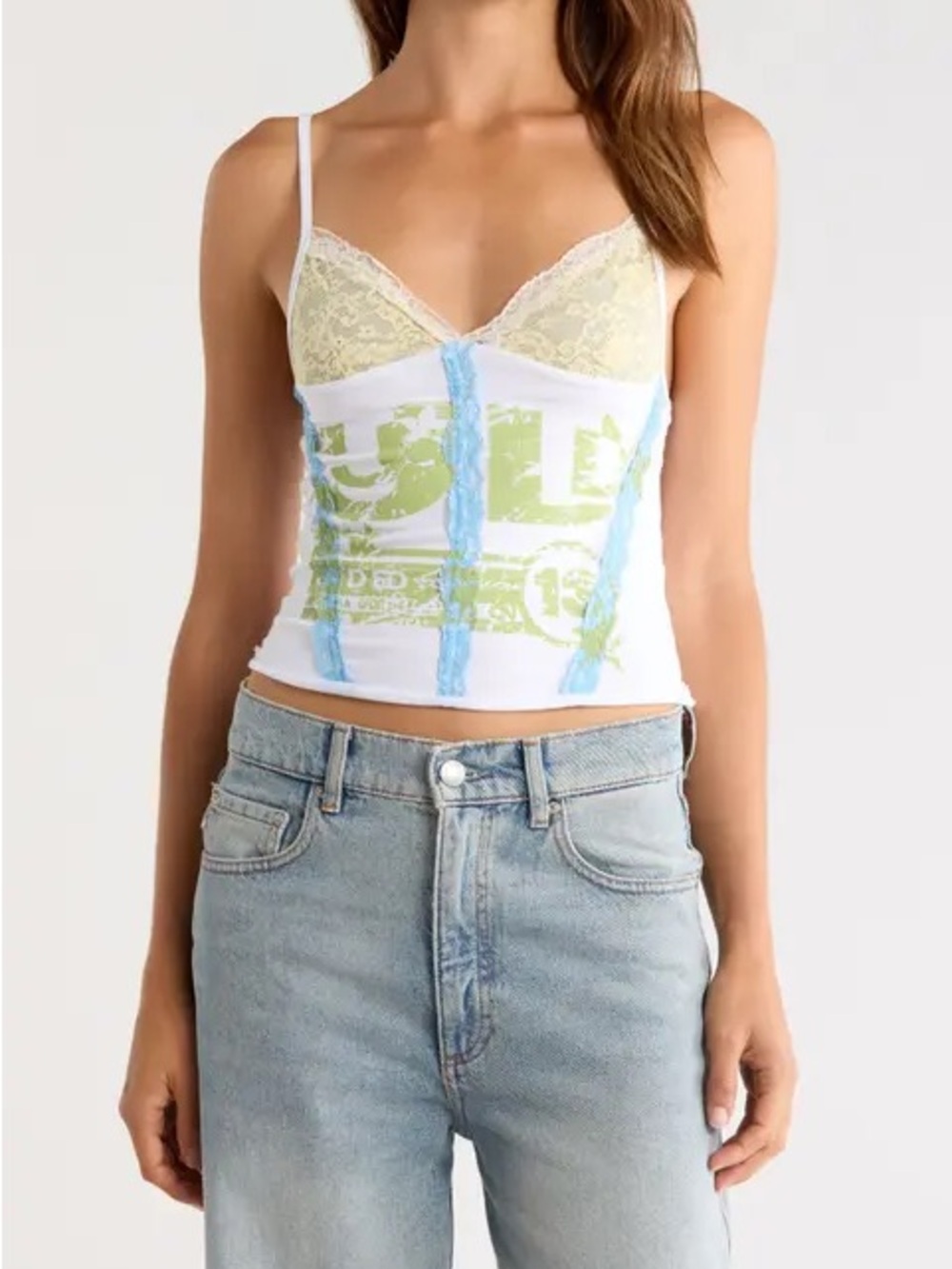 jaded london White Lace-Trim Graphic Cami Tank Top - Unbranded